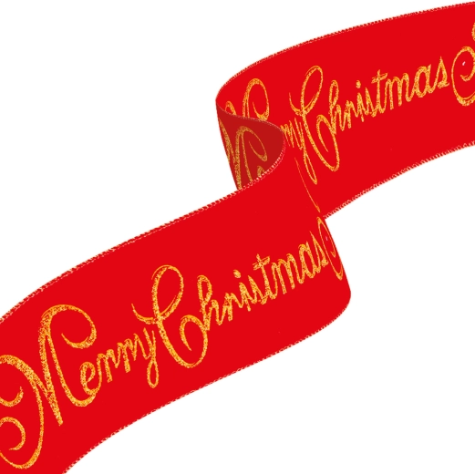Ziemassvētku lente Merry Christmas, sarkana, 60 × 8 cm