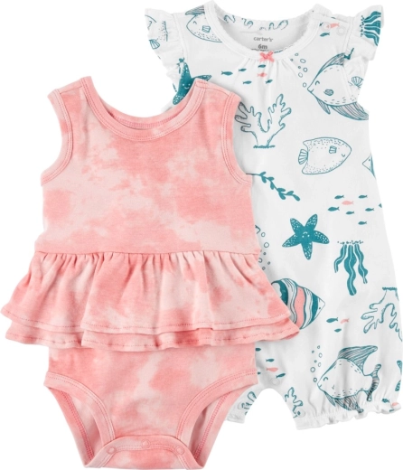CARTER'S 2 daļu komplekts meitenēm Ivory ocean: bodijs bez piedurknēm un vasaras kombinezons ar īsām piedurknēm – 9m