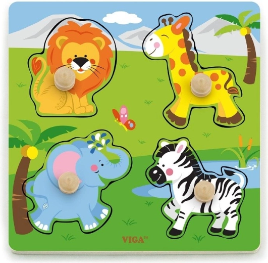 Wooden zoo animal peg puzzle with large knobs
