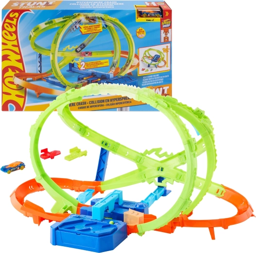 Hot Wheels Stunt Tracks Hipersfēra kraks sacīkšu trase ar piedziņu + mašīnīte