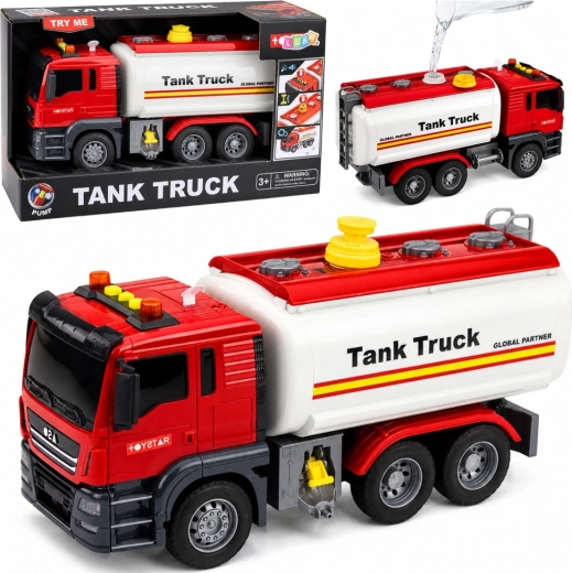 Rotaļlieta cisterna Tank Truck ar ūdens sistēmu, gaismām un skaņām, sarkana