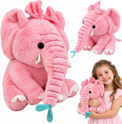 Pink Plush Elephant with a Bow, 26 cm