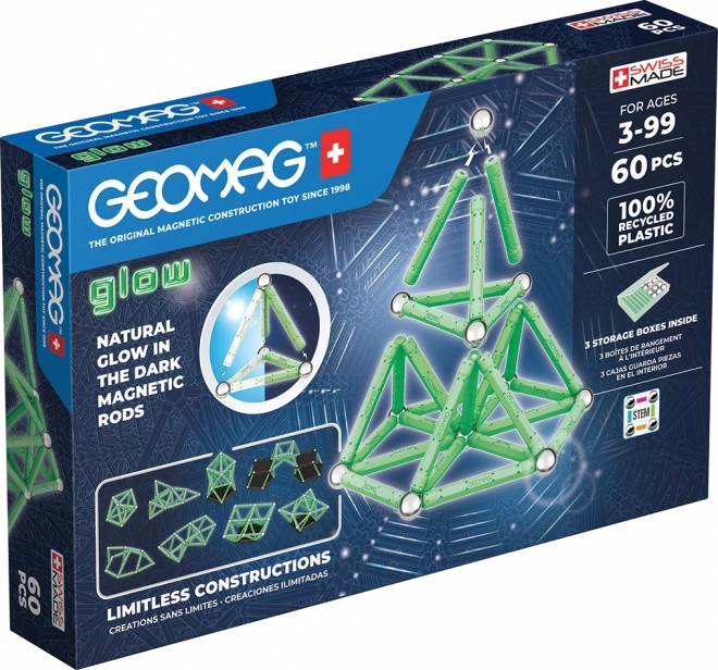 Spīdošie pārstrādāta magnētiskā kluči 60 gab. Geomag Glow