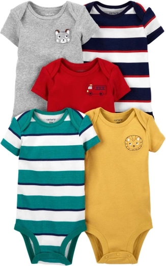 Carter's kokvilnas zīdaiņu bodiji ar īsām piedurknēm Stripe zēniem, 5 gab., izmērs 56