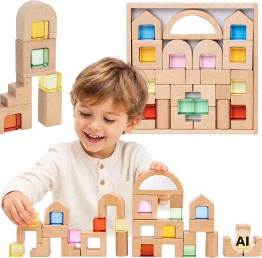 Viga wooden building blocks with colorful windows (32 pcs)