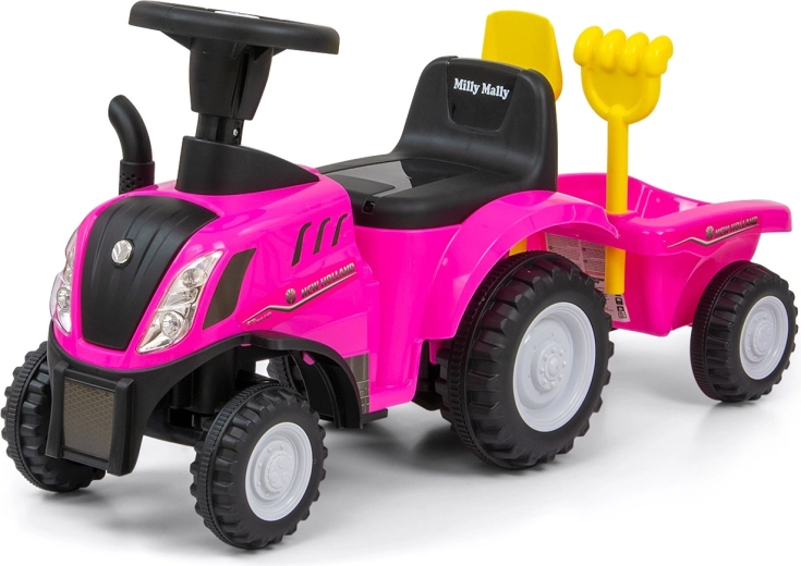 Bīdāmais traktors NEW HOLLAND T7 rozā ar piekabi