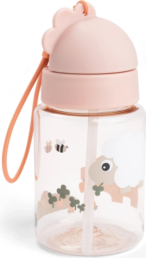 Done by Deer kids bottle with straw Tiny farm, pink, 280 ml