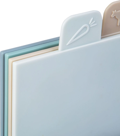 Set of plastic cutting boards with stand, 4 pcs