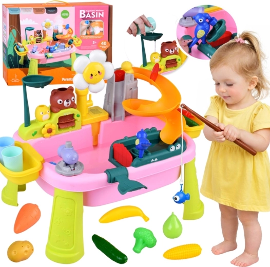 Liels bērnu ūdens galds ar slidkalniņu un 40 piederumiem