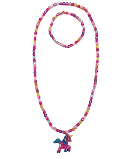 Children’s jewelry set with a pink unicorn pendant