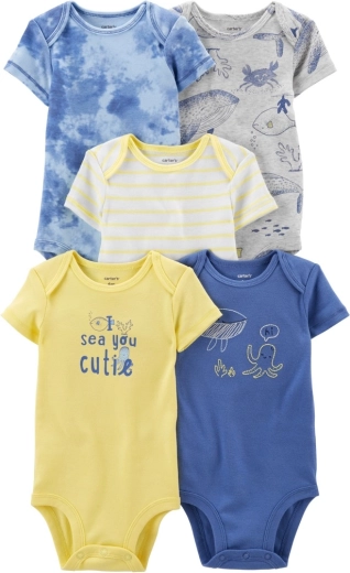 CARTER'S zīdaiņu bodiji ar īsām piedurknēm Blue Ocean zēniem, 5 gab. – NB/ izm. 56