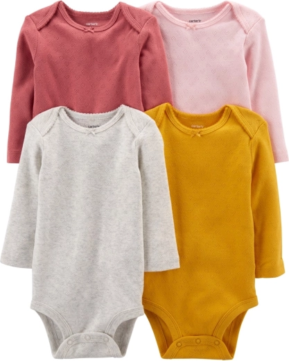 Carter's girls' long-sleeve bodysuits, multicolor, 4-pack, size 56 (NB)