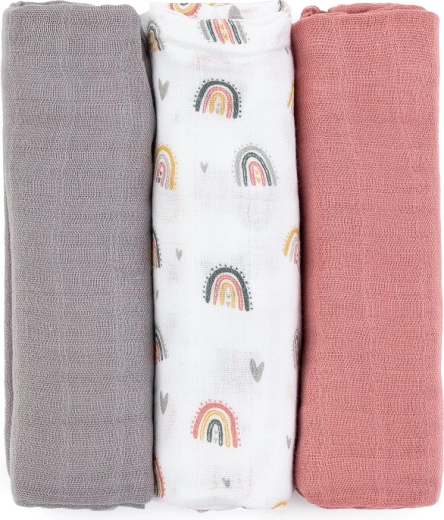Petite&Mars bambusa muslīna autiņi Moussy rose rainbows 3 gab. 68 × 68 cm