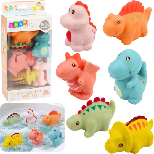 Pasteļkrāsainu gumijas dinozauru komplekts vannai, 6 gab.