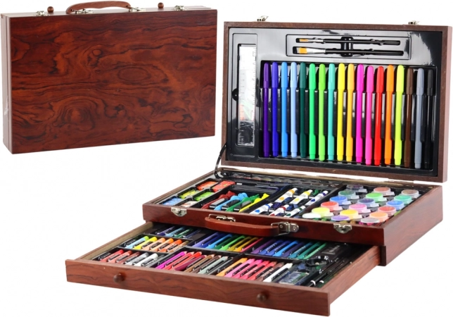 Mākslas komplekts koka čemodānā, 123 gabali