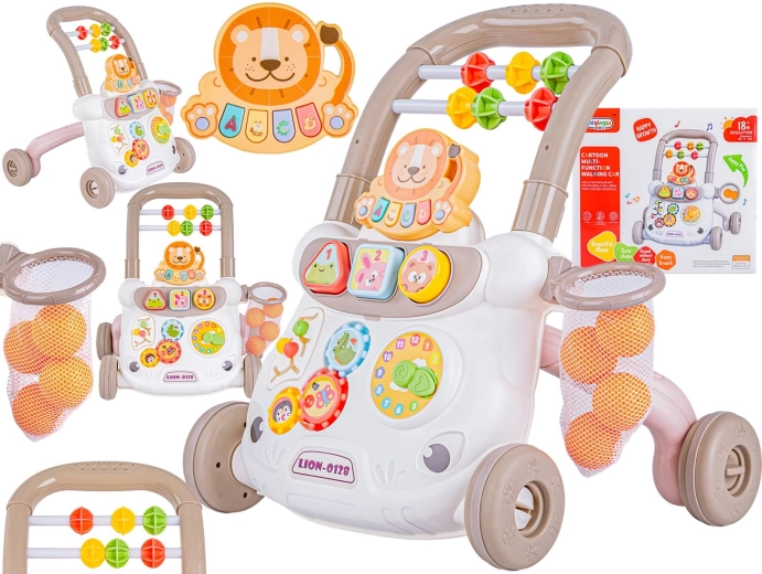 Educational walker and interactive push toy with musical panel and blocks
