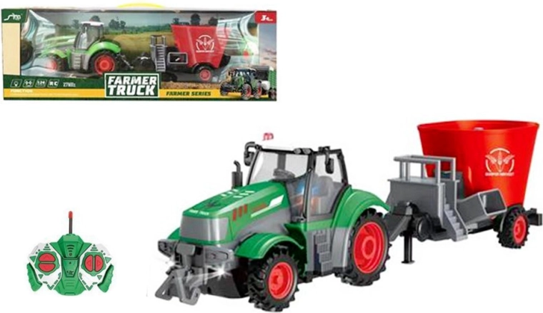 Remote-controlled tractor with lights and charger