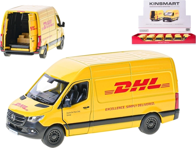 Metāla Mercedes‑Benz Sprinter DHL piegādes furgona modelis 1:48 Kinsmart
