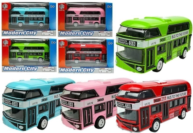 Divstāvu autobuss ar uzrāviena piedziņu – metāla modelis 4 krāsās