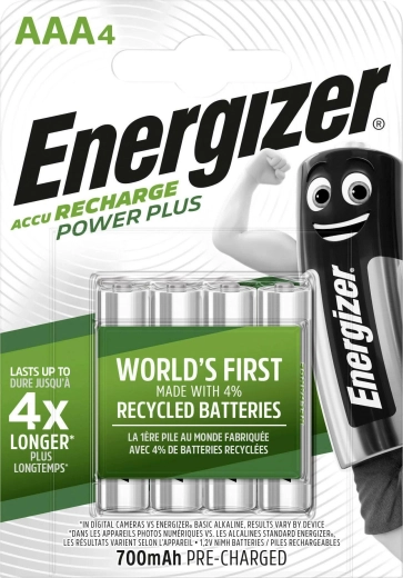 Energizer Power Plus AAA 700 mAh Rechargeable Batteries - 4 pcs