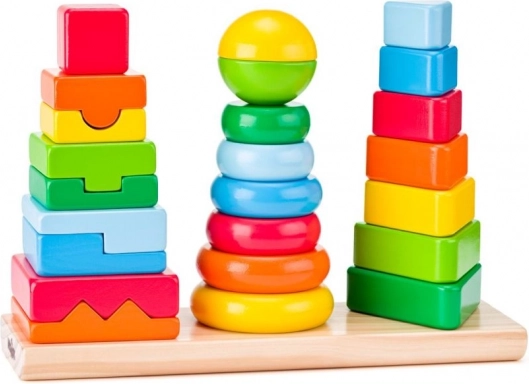 Wooden Geometric Stacking Puzzle – 3 Towers