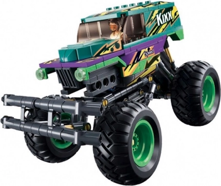 Sluban uzvelkamā automašīna Bigfoot zaļi‑violeta