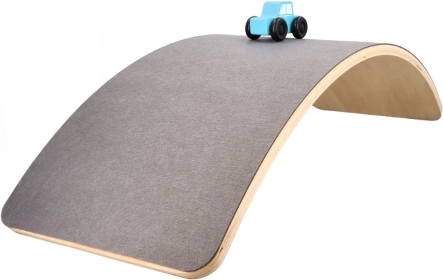 Balancing board with felt, toy car, and road