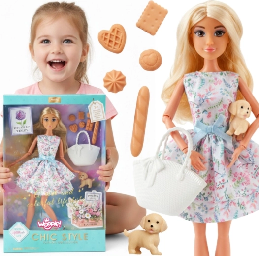 Woopie Royal Lily Doll 30 cm in Spring Dress with Picnic Accessories and Dog