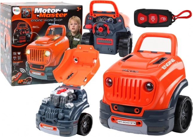 Bērnu darbnīcas komplekts – izjaucama automašīna ar motoru, oranža