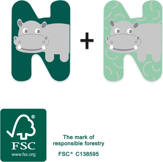 small foot Wooden Letter N with Hippo - 1 piece