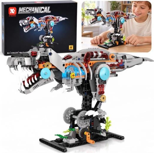 Technical Construction Set: Mechanical T-Rex Dinosaur with LED Lighting, 730 Pieces