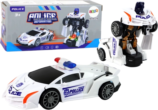 Balts policijas auto-robots 2-in-1 transformācija