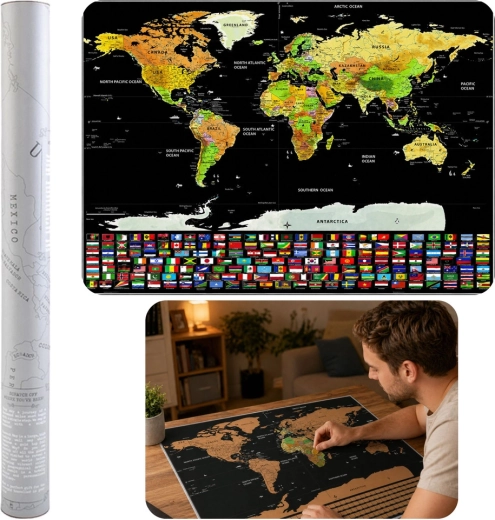 Nokasāmā pasaules karte – plakāts ceļotājiem 82 × 59 cm
