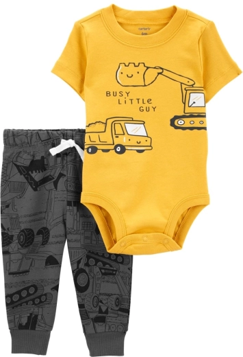 Carter’s two-piece set: short-sleeve bodysuit and sweatpants, yellow transport, for boys