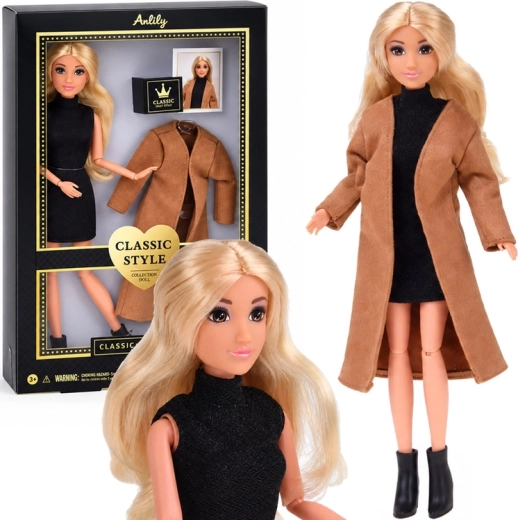 Anlily classic-style doll with a brown coat and black dress