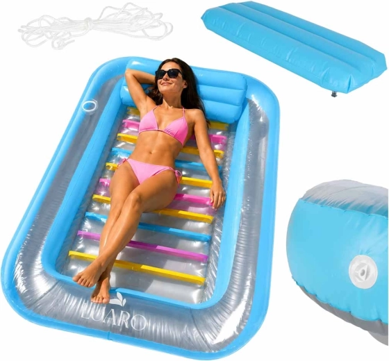 Luaro inflatable water lounger with pillow and drink holder 170 × 115 cm