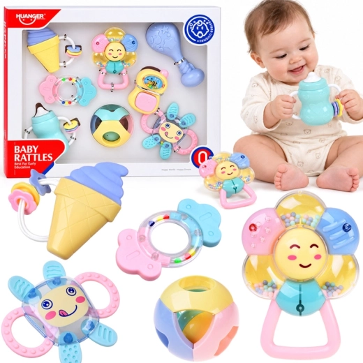 Pastel 2-in-1 Rattle and Teether Set for Babies – 8 Pieces