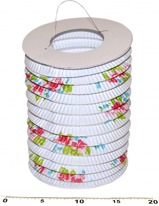 Papīra lampions cilindrs Balts ar ziediem 15 cm