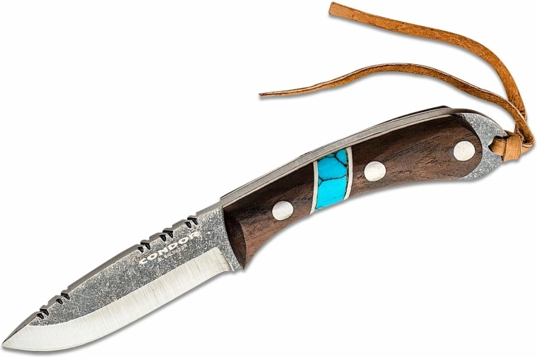 Kakla nazis CONDOR Blue River 5,9 cm, riekstkoka koks, tirkīzs, ādas maksts