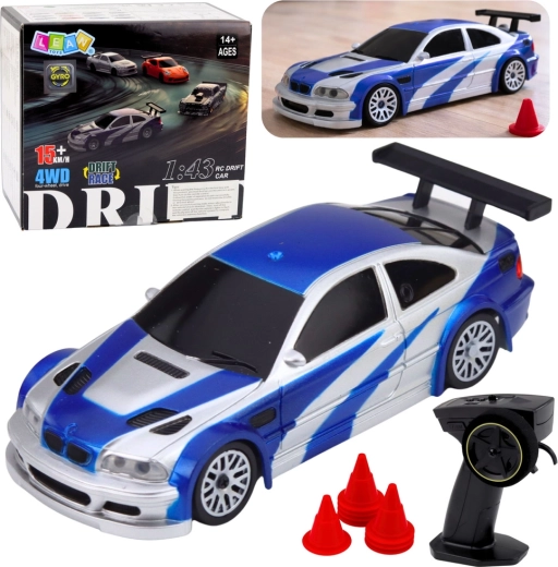 RC drifta auto E46 4WD 1:43 ar konusiem