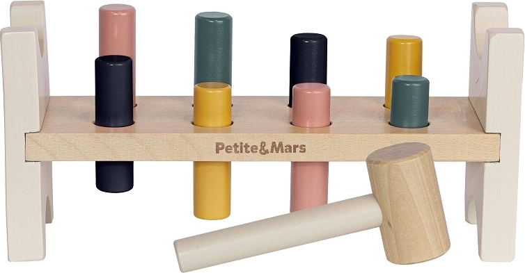 Wooden pounding bench PETITE&MARS Big Bang, Aurora Pink, 12m+