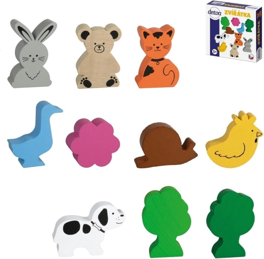 Set of Wooden Animals in a Box
