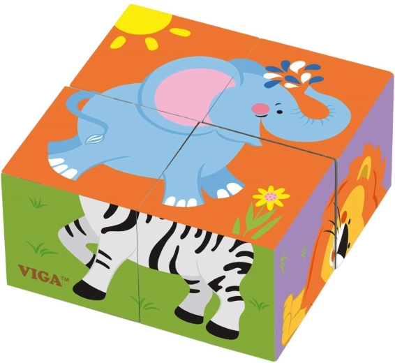VIGA wooden blocks Zoo – 6 pictures, 4 pieces