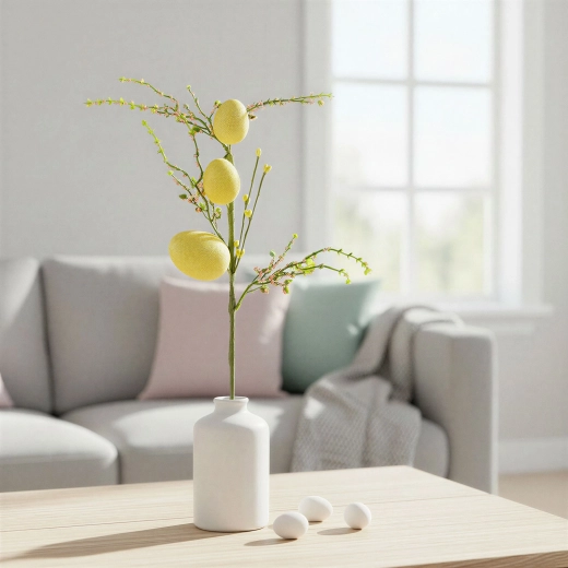 Easter Glittery Branch with Eggs, Yellow, 40 × 16 cm