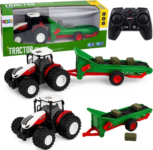 RC lauksaimniecības traktors ar transportieri un piekabi ruļļiem 1:24