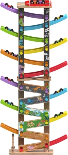 2Kids Toys lielā koka sacīkšu trase ar 12 rampām