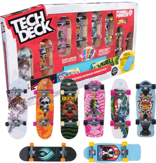 Tech Deck Legends Sk8shop Bonus Pack – komplekts ar 8 pirkstu dēļiem un neona rampu
