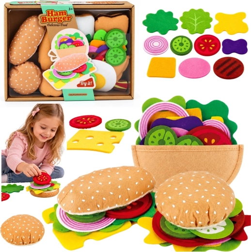 Plush and felt hamburger and sandwich preparation set, 28 pieces