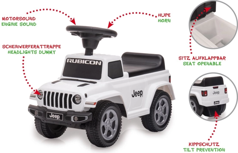 Bērnu stumjamā mašīnīte Jeep Gladiator, balta