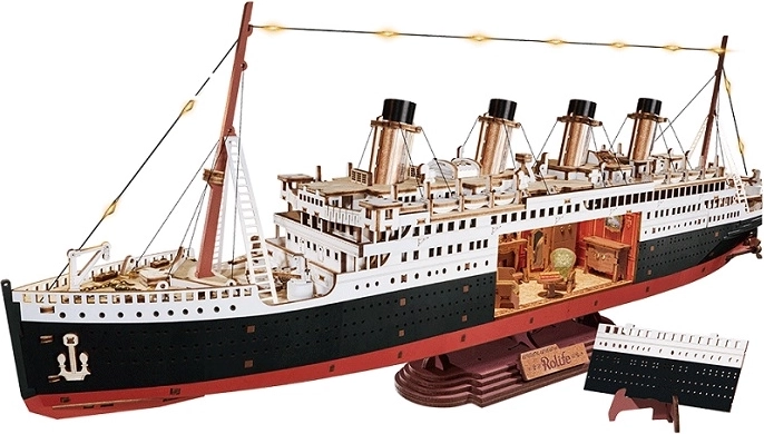 RoboTime 3D koka puzle – mūžīgā Atlantijas šķērsošana 1912 (okeāna laineru modelis ar LED)